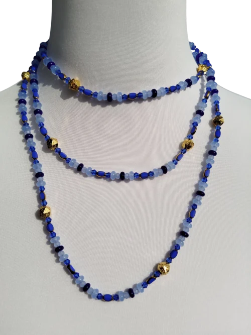 saphirblau gold langkette – mit edlen glasperlen