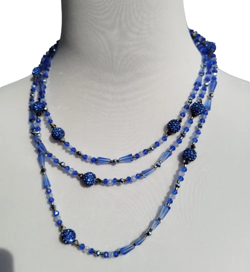 intensive blau glitzer langkette – mit disco kugeln & schliffperlen