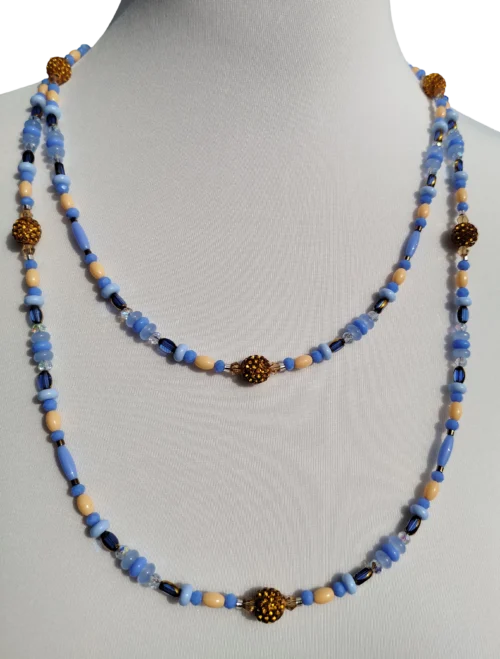 himmelblau perlenkette in azur und gold