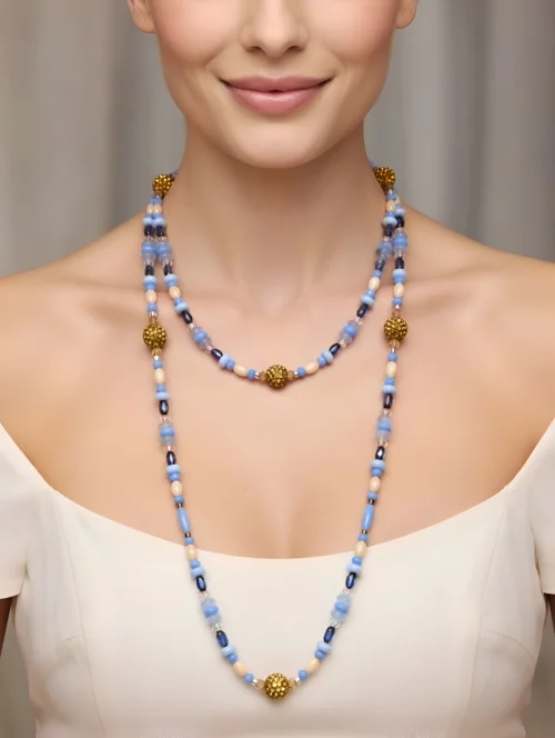 himmelblau perlenkette in azur und gold