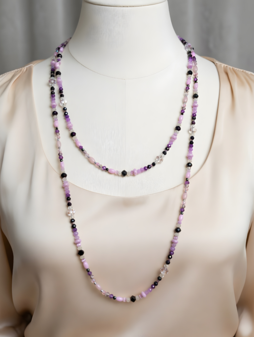 flieder perlenkette in lavendel und amethyst
