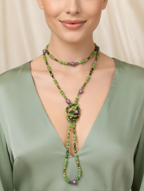 limetten perlenkette in apfelgrün und amethyst