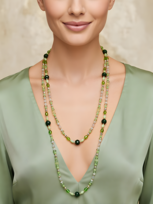 waldgrün perlenkette – handgefertigtes statement in smaragd und moosgrün