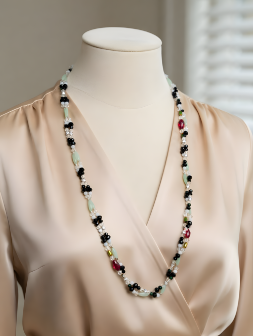 schwarz weiß perlenkette – handgefertigtes statement in onyx und jade