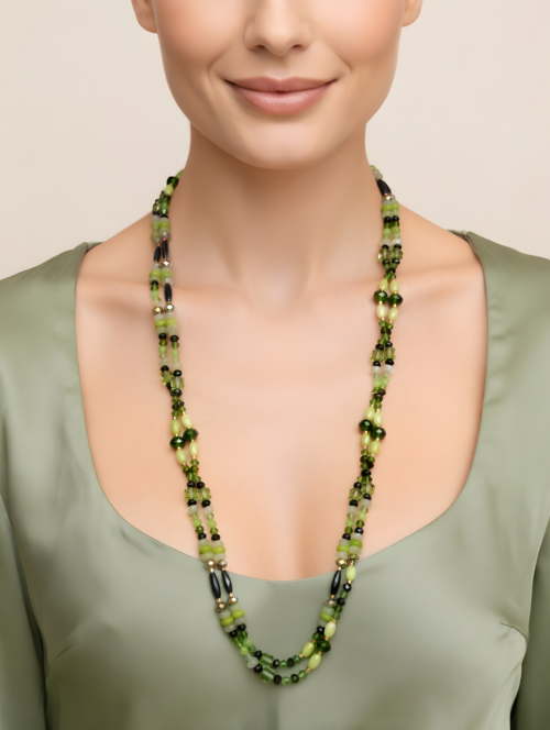 waldgrün perlenkette – handgefertigtes statement in smaragd und moosgrün